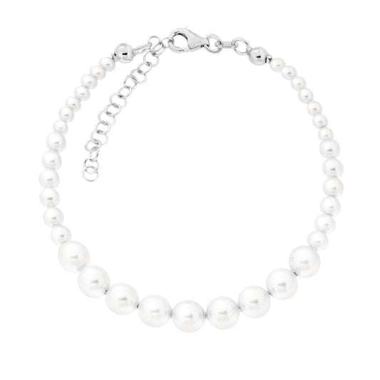 Bracciale Perla Degrade in Vetro perlato con filo e chiusura in ARGENTO 925 Galvanica Rodio