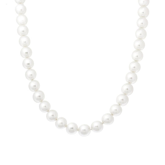 Collana Filo Perla Bianca mm 10 in vetro perlato in ARGENTO 925 Galvanica Rodio