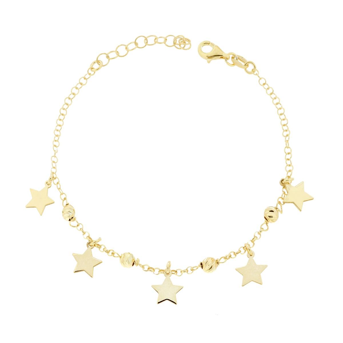 Bracciale Catena Rolo Diamantata con Stelle plain pendenti in ARGENTO 925 Galvanica Oro