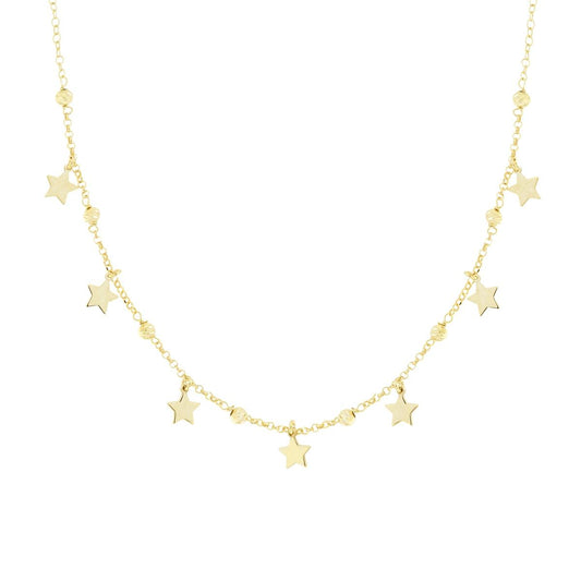 Collana Catena Rolo con Palline Diamantate e Stelle plain pendenti in ARGENTO 925 Galvanica Oro
