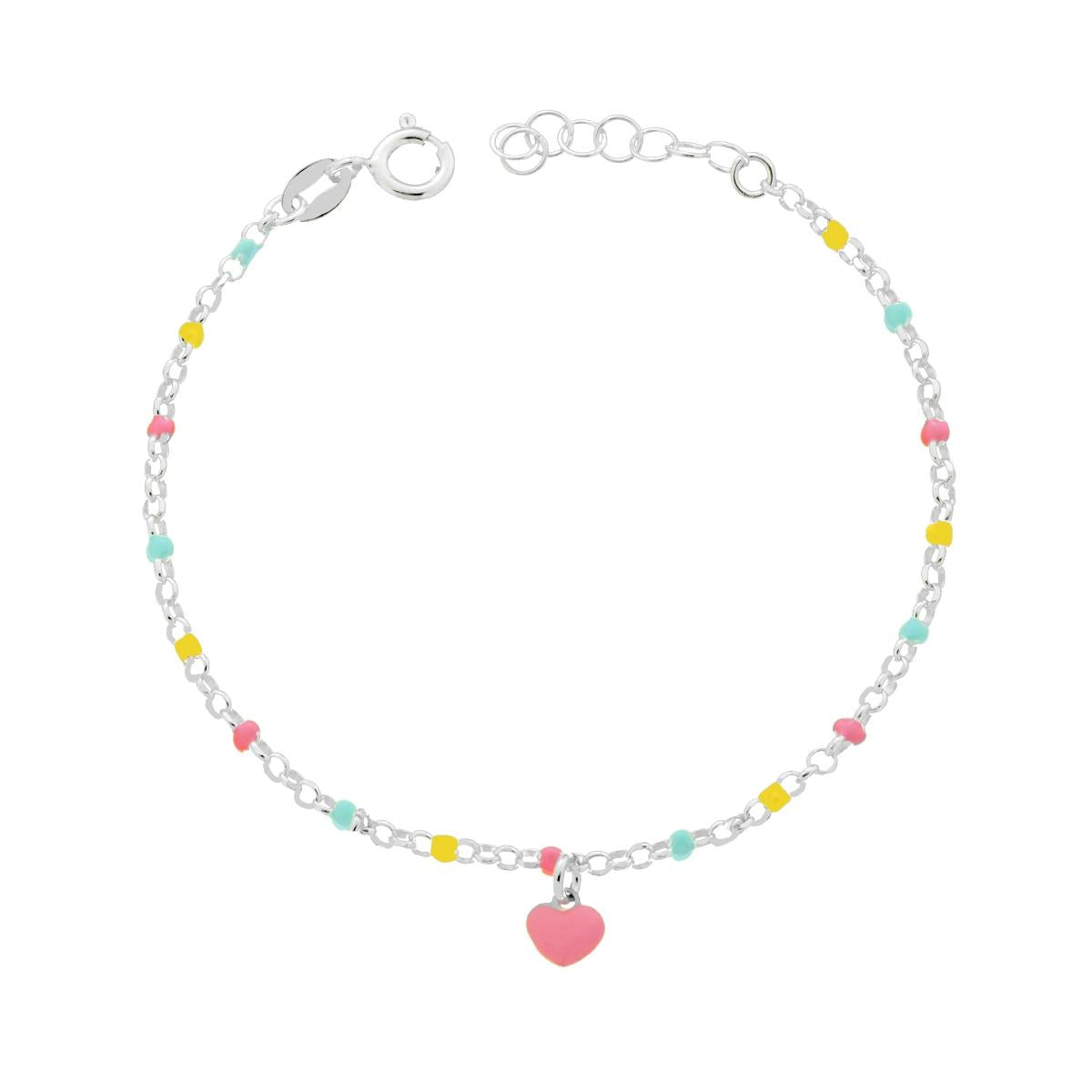 Bracciale Bimbo Bimba Catena Rolo Diamantata con Cuore smalto Multicolor in ARGENTO 925