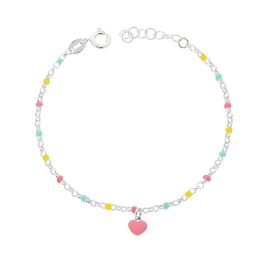 Bracciale Bimbo Bimba Catena Rolo Diamantata con Cuore smalto Multicolor in ARGENTO 925
