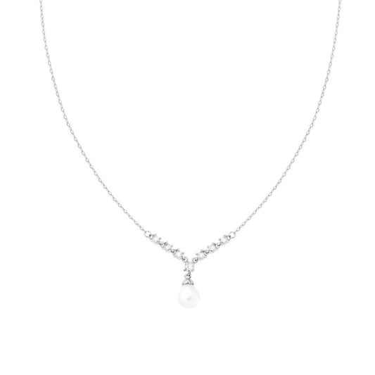 Collana Catena Forzatina Diamantata con Perla a Goccia e Cubic Zirconia Bianchi in ARGENTO 925 Galvanica Rodio