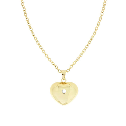 Collana Catena Forzatina cm 80+10 con Chiama Angeli Cuore bombato e Crystal Bianco in ACCIAIO e BRONZO colore Oro