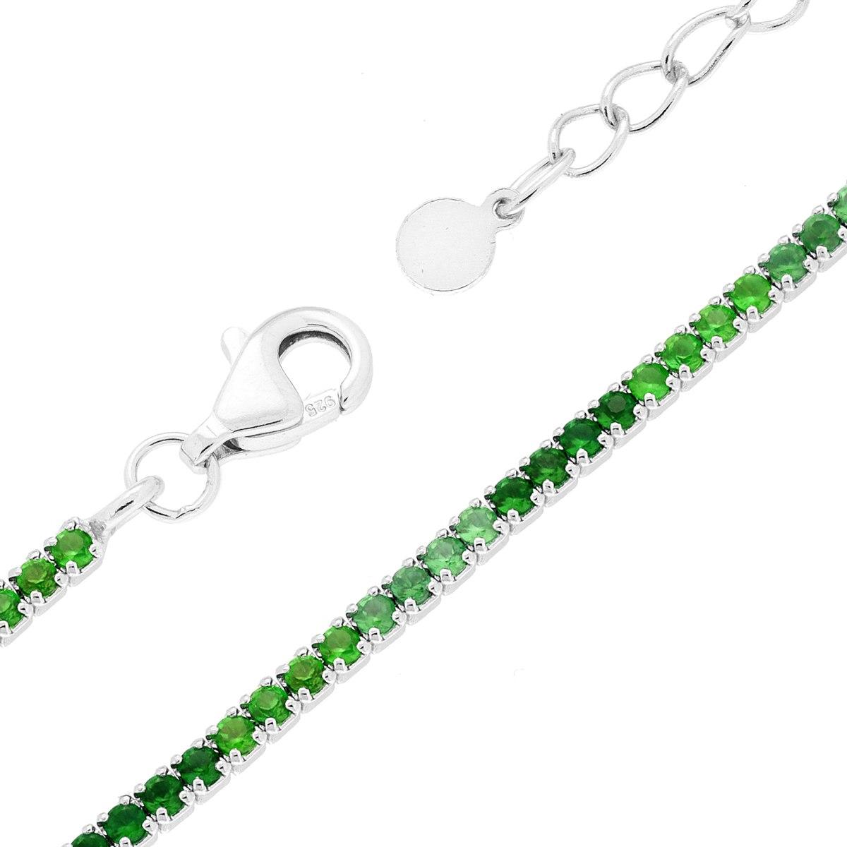 Bracciale Tennis Griffe cm 17+3 con Zirconi mm 1.5 degrade Verde Smeraldo in ARGENTO 925 Galvanica Rodio