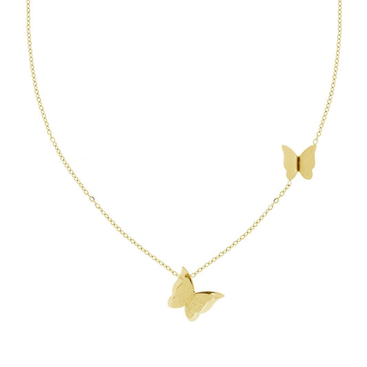 Collana Catena Forzatina Diamantata con Farfalle pendenti in ACCIAIO colore oro
