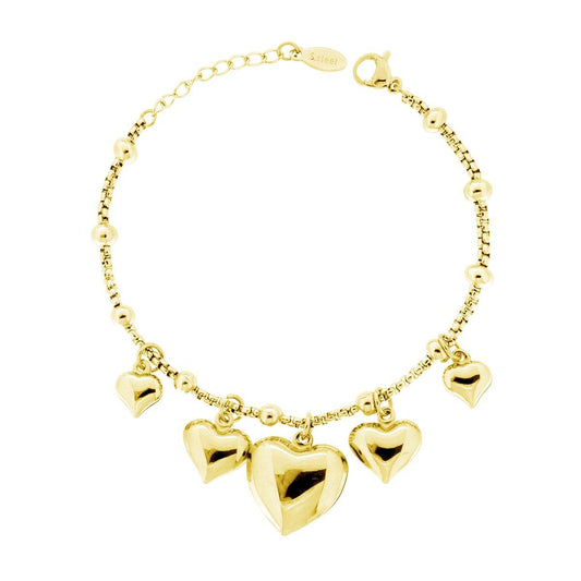 Bracciale Catena Veneziana Tonda con Cuori Bombati pendenti in ACCIAIO colore oro