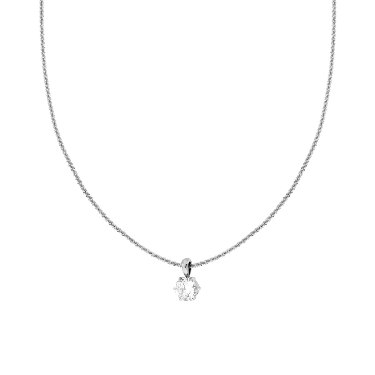 Collana Catena Disco con Punto Luce Crystal Bianco mm 8 in ACCIAIO