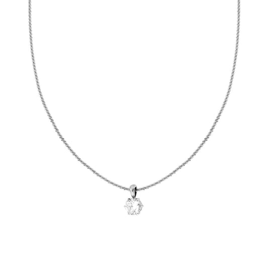 Collana Catena Disco con Punto Luce Crystal Bianco mm 8 in ACCIAIO