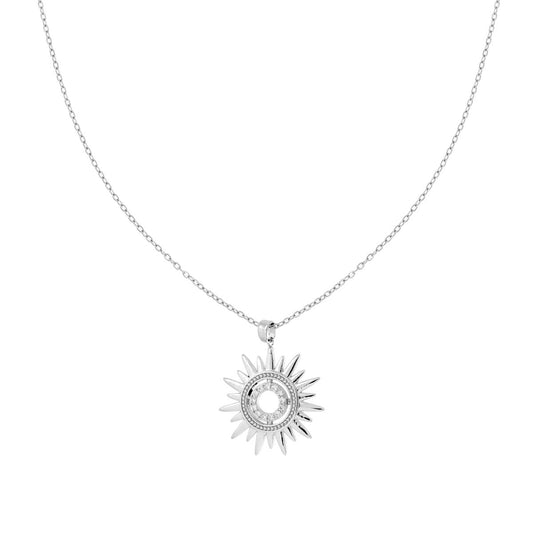 Collana Catena Forzatina Diamantata con Sole e Crystal Bianchi in ACCIAIO e OTTONE