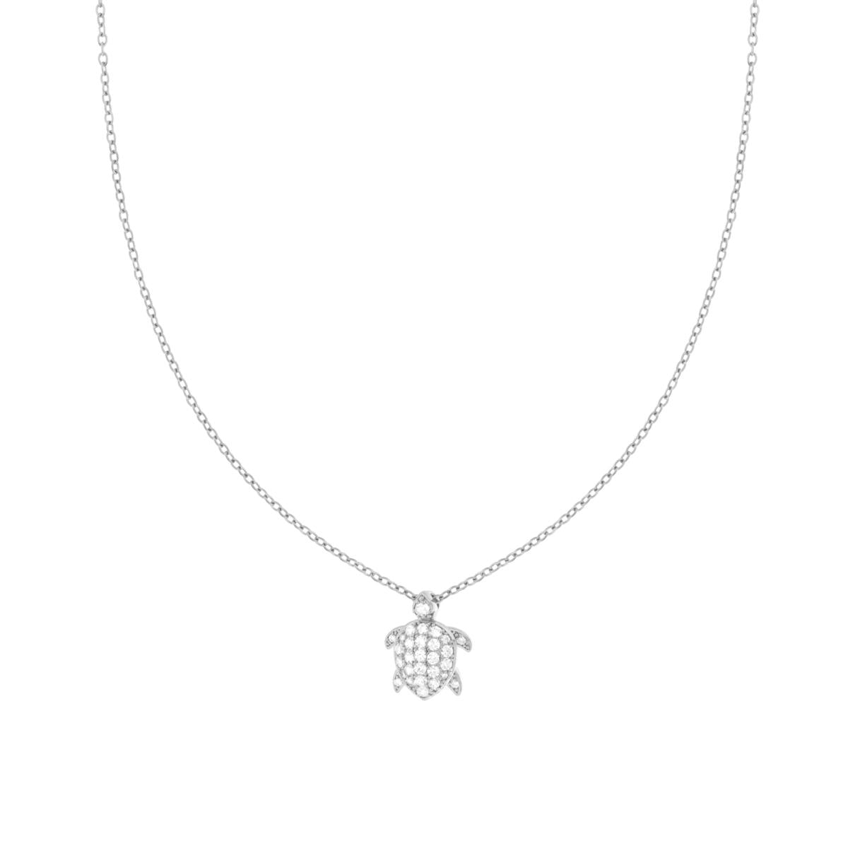 Collana Catena Forzatina Diamantata con Tartaruga e Crystal Bianchi in ACCIAIO e OTTONE