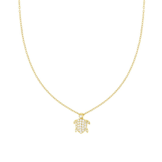 Collana Catena Forzatina Diamantata con Tartaruga e Crystal Bianchi in ACCIAIO e OTTONE colore Oro