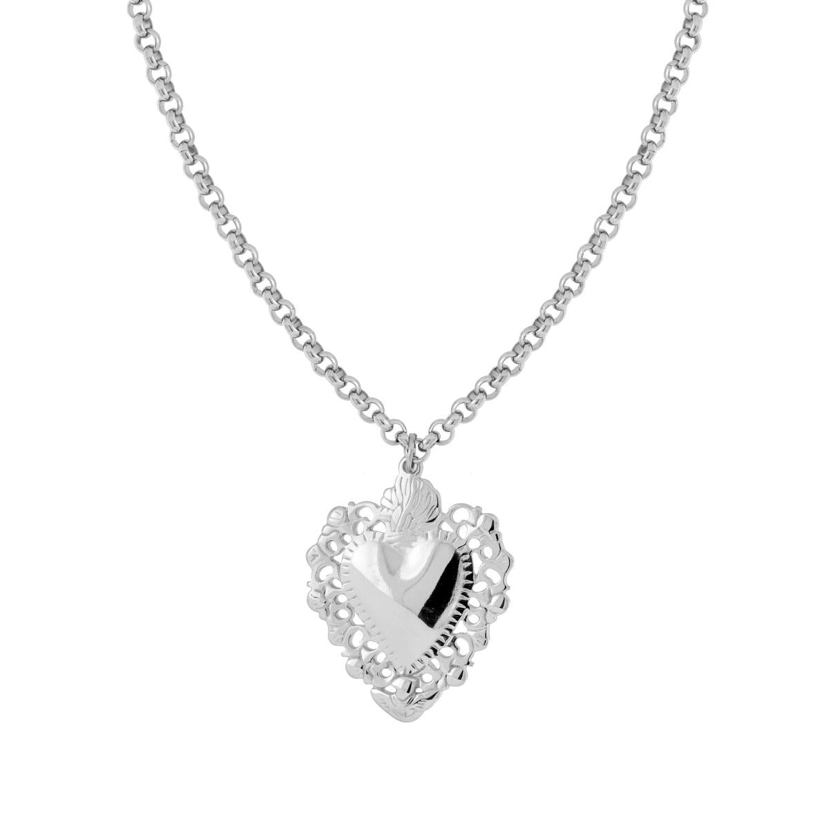 Collana Catena Rolo con Cuore Votivo in ACCIAIO
