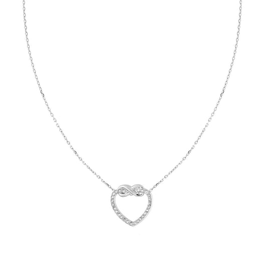 Collana Catena Forzatina Diamantata con Cuore e Infinito con Crystal Bianchi in ACCIAIO