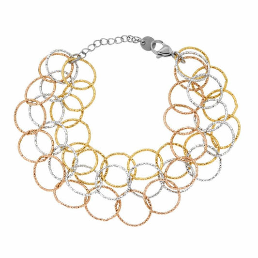 Bracciale tre fili Catena Cerchi Diamantati in ACCIAIO colore Oro e Rosa