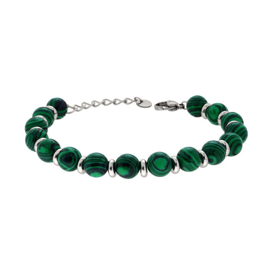 Bracciale Catena con Anelletti e Pietre colore Verde Malachite in ACCIAIO