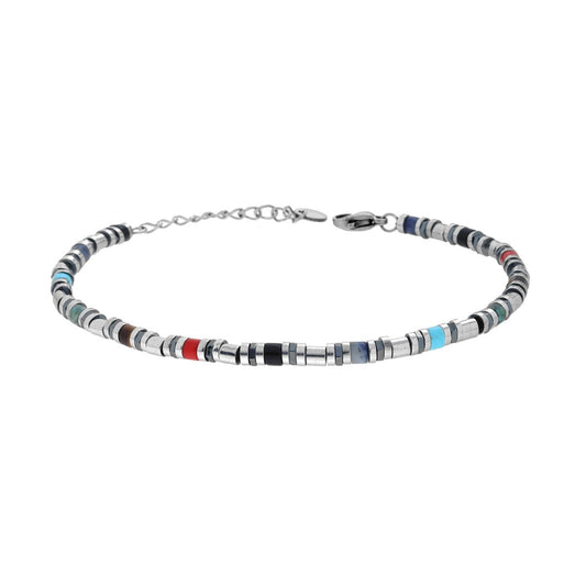 Bracciale Catena con Cilindretti e Pietre colore Multicolor in ACCIAIO