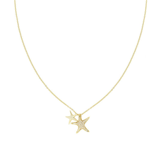 Collana Catena Forzatina Diamantata con Stelle Marine e Crystal Bianchi in ACCIAIO e OTTONE colore Oro