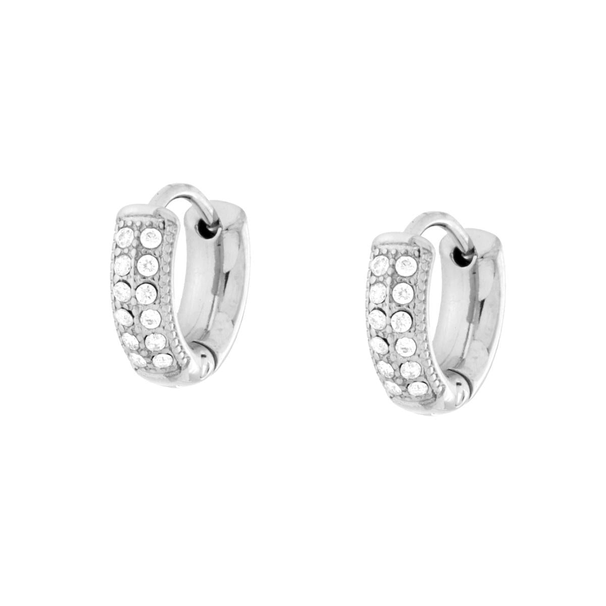 Orecchini Cerchio 11 mm con Crystal Bianchi in ACCIAIO