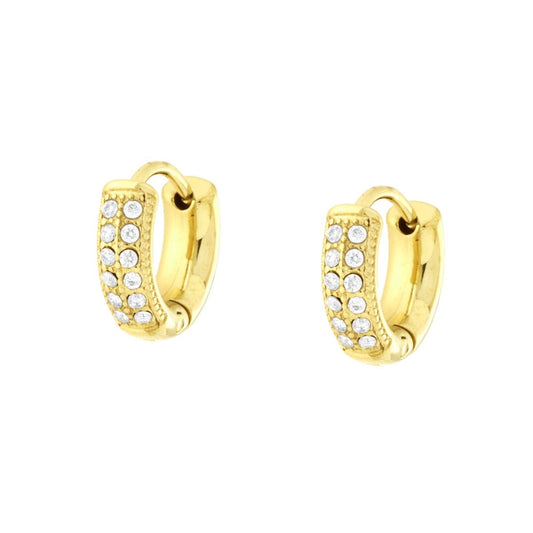 Orecchini Cerchio 11 mm con Crystal Bianchi in ACCIAIO colore Oro