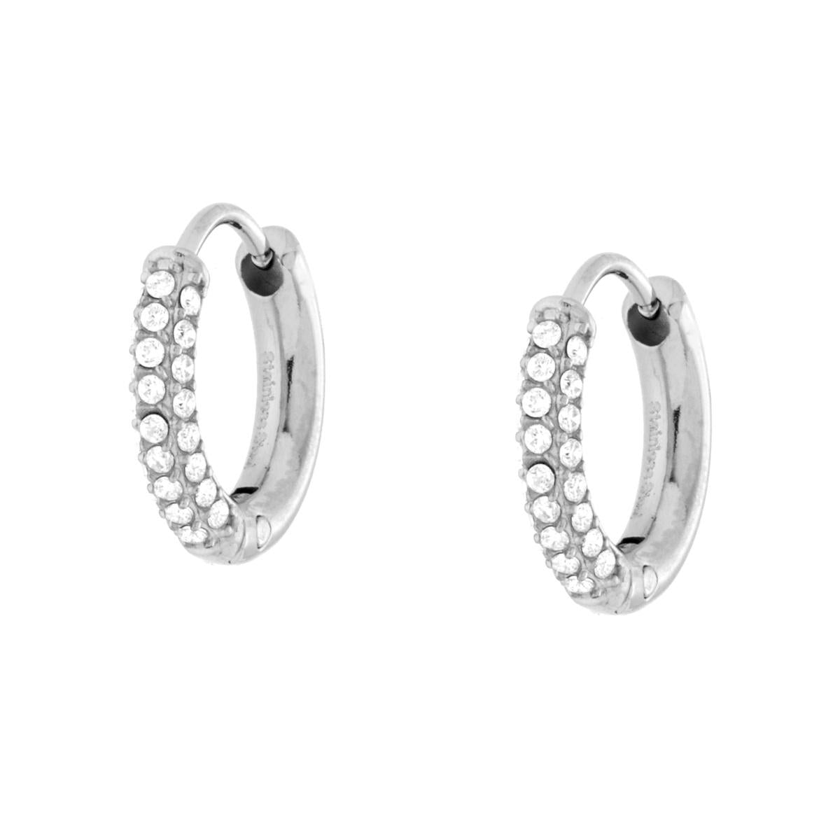 Orecchini Cerchio 13 mm con Crystal Bianchi in ACCIAIO