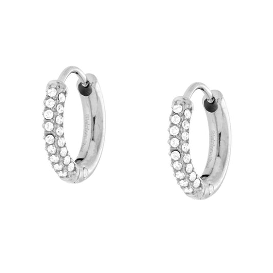 Orecchini Cerchio 13 mm con Crystal Bianchi in ACCIAIO