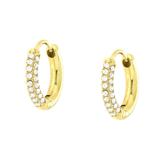 Orecchini Cerchio 13 mm con Crystal Bianchi in ACCIAIO colore Oro