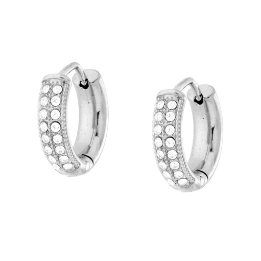Orecchini Cerchio 13 mm con Crystal Bianchi in ACCIAIO