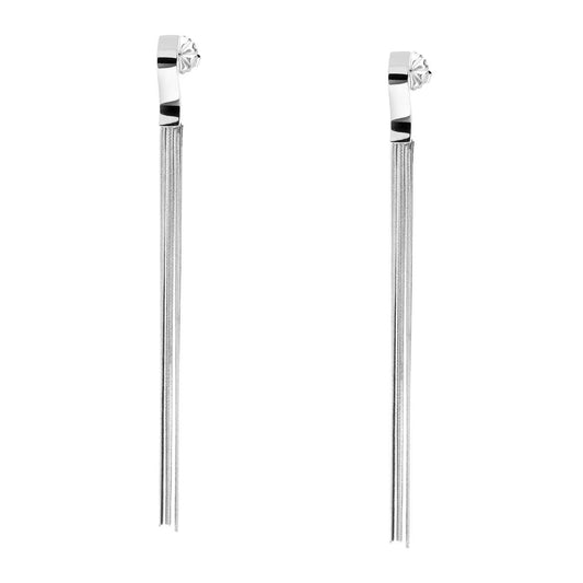 Orecchini Lunghi Multifilo Catena Magik con Barretta Ondulata in ACCIAIO