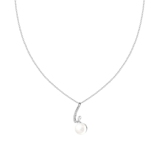 Collana Catena Forzatina con Perla e Nastro con Crystal Bianchi in ACCIAIO