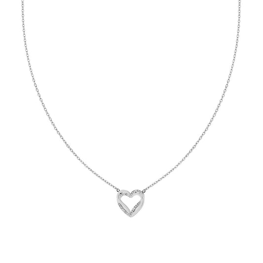 Collana Catena Forzatina con Cuori e Crystal Bianchi in ACCIAIO