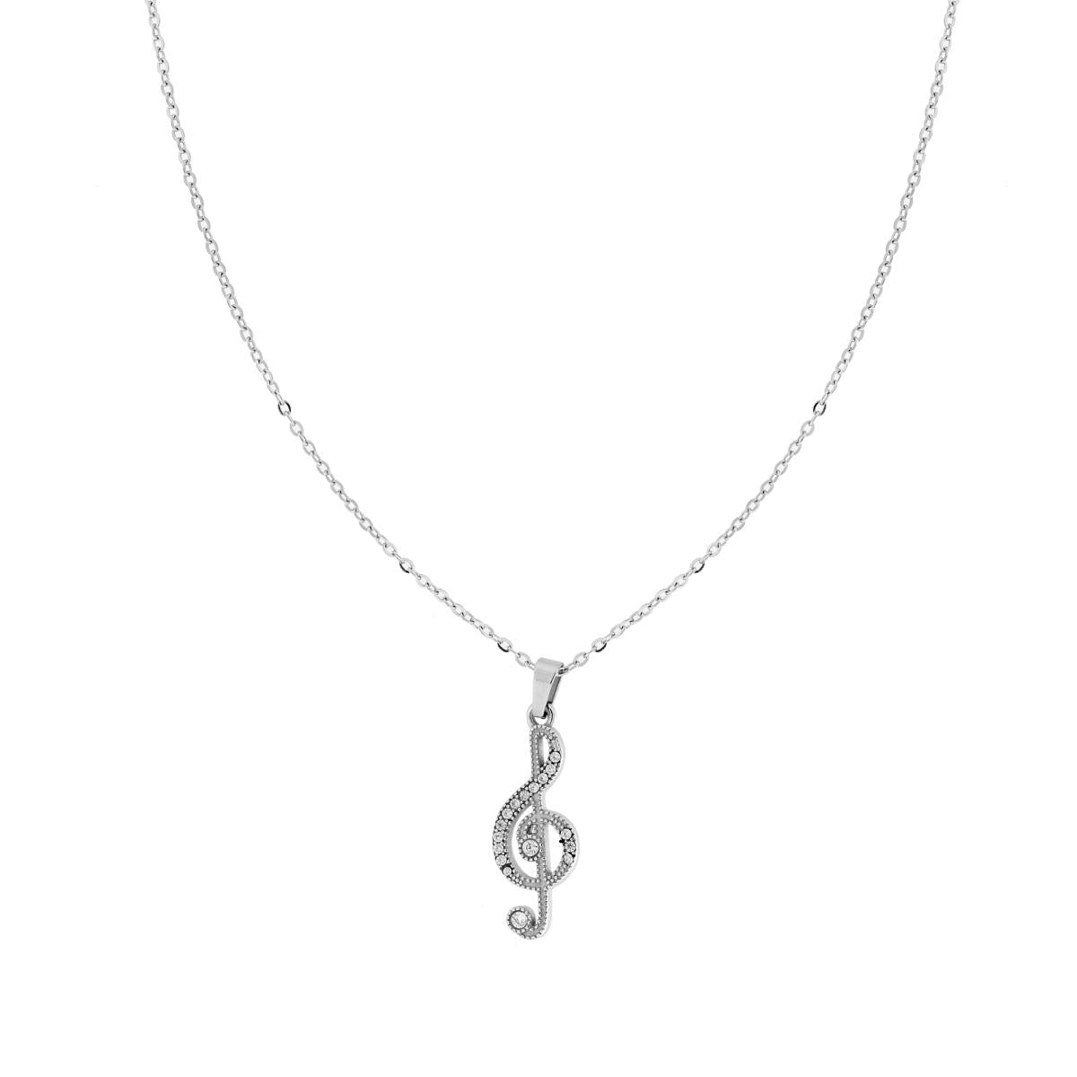 Collana Catena Forzatina con Chiave di Violino e Crystal Bianchi in ACCIAIO