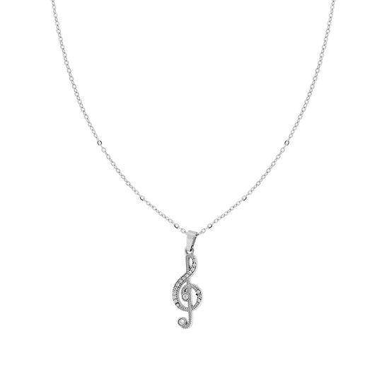 Collana Catena Forzatina con Chiave di Violino e Crystal Bianchi in ACCIAIO