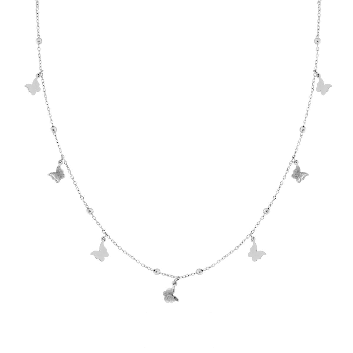 Collana Catena Forzatina con Palline e Farfalle Pendenti in ACCIAIO