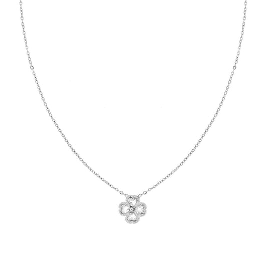 Collana Catena Forzatina con Quadrifoglio Cuori e Crystal Bianchi in ACCIAIO