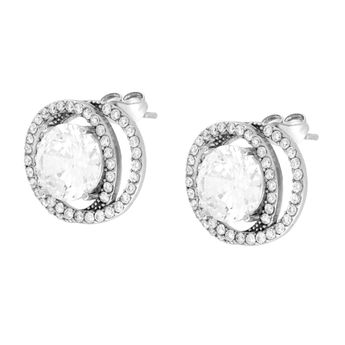 Orecchini Punto Luce con Cerchi incrociati e Crystal Bianchi in ACCIAIO