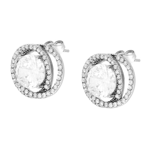 Orecchini Punto Luce con Cerchi incrociati e Crystal Bianchi in ACCIAIO