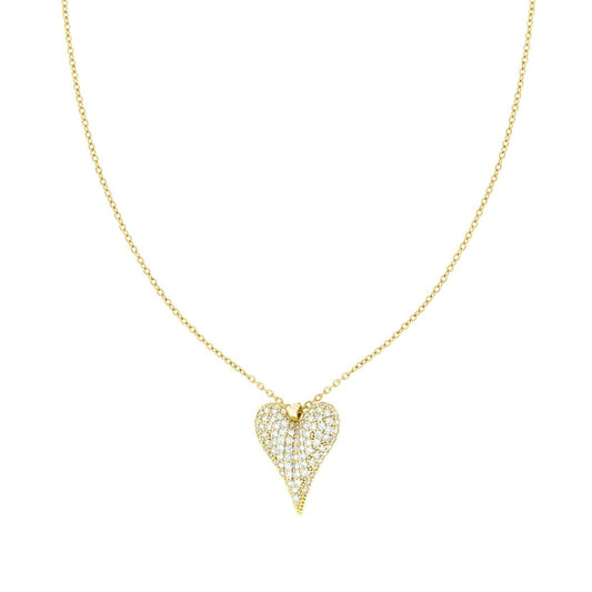Collana Catena Forzatina con Cuore bombato e Crystal Bianchi in ACCIAIO e OTTONE colore Oro