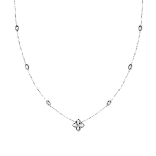 Collana Catena Forzatina Diamantata con Quadrifoglio e Marquise con Crystal Bianchi in ACCIAIO