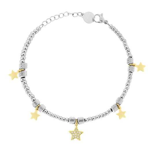 Bracciale Catena Palline con Stelle colore Oro plain e con Crystal Bianchi pendenti in ACCIAIO