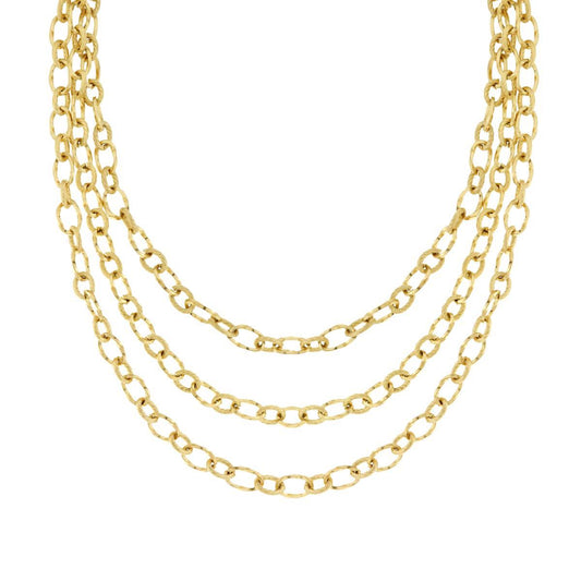 Collana tre fili Catena Forzatina alternata Liscia e Torchon in ACCIAIO colore Oro