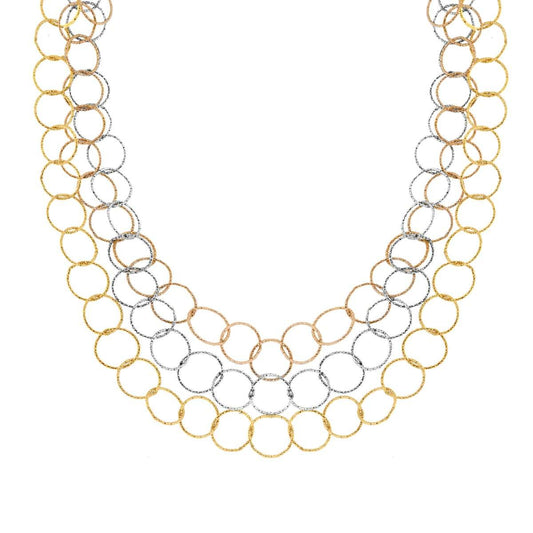 Collana tre fili Catena Cerchi Diamantati in ACCIAIO colore Oro e Rosa