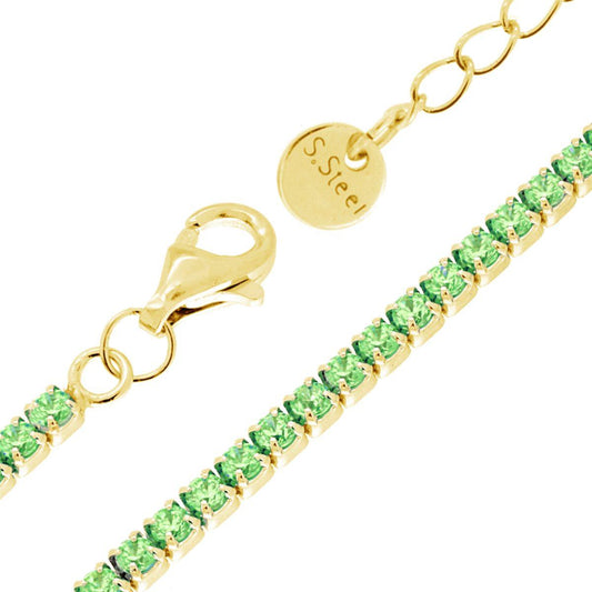 Bracciale Tennis Griffe cm 17+5 con Crystal mm 2 Verde Peridoto in Acciaio colore Oro