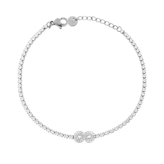 Bracciale Tennis con Infinito e Crystal Bianchi in Acciaio