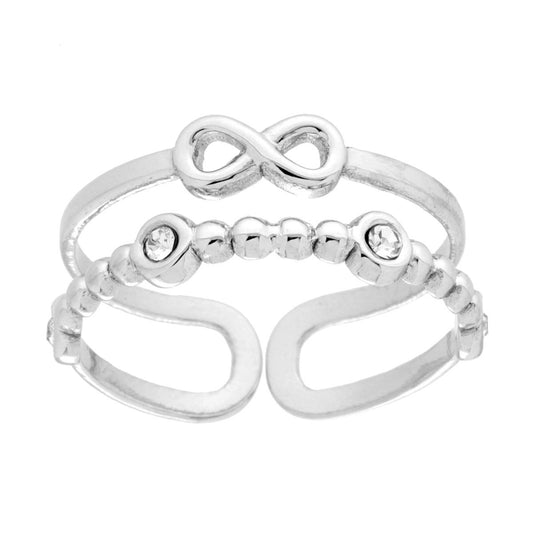 Anello doppio con Infinito e Punti Luce Crystal Bianchi in ACCIAIO