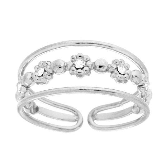 Anello Fascia tre fili con Fiori e Crystal Bianchi in ACCIAIO