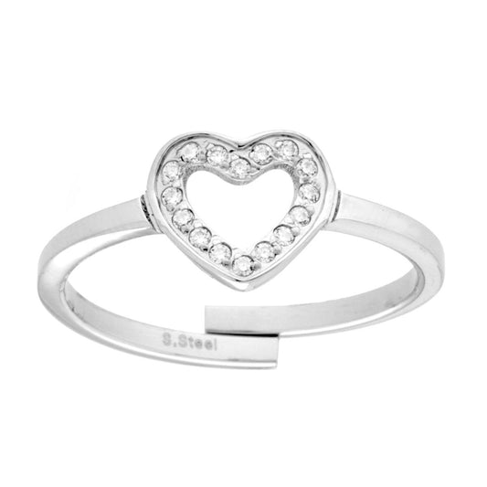 Anello Cuore con Crystal Bianchi in ACCIAIO