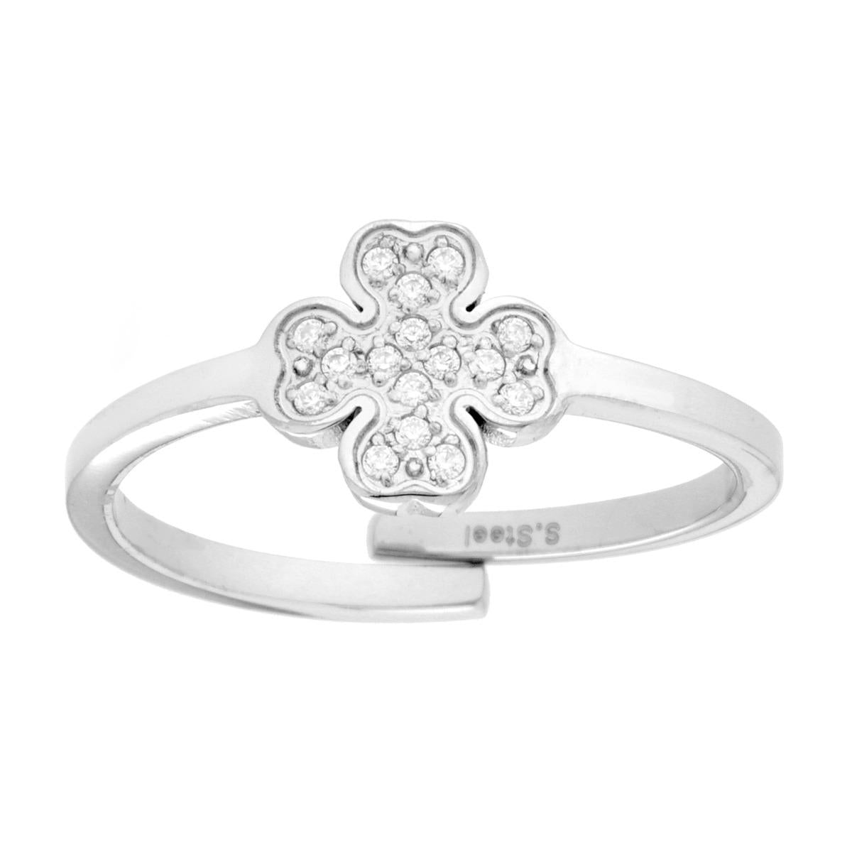Anello Quadrifoglio con Crystal in ACCIAIO