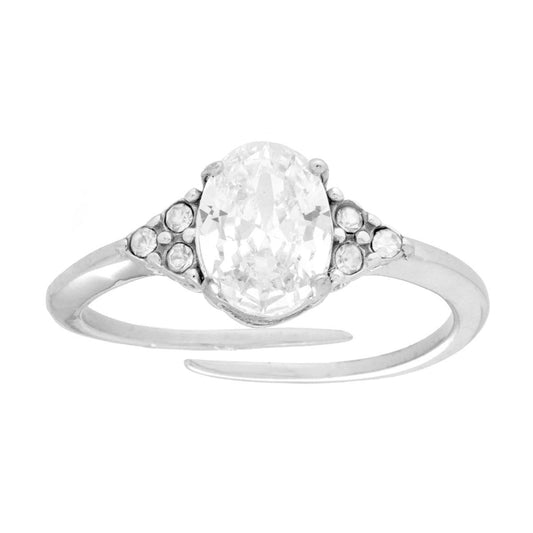 Anello Solitario Crystal Bianco Ovale in ACCIAIO