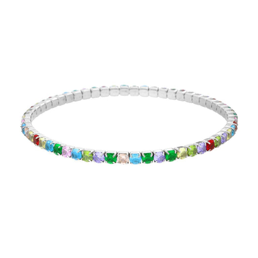 Bracciale Tennis Elastico con Crystal Multicolor mm 3 in Acciaio